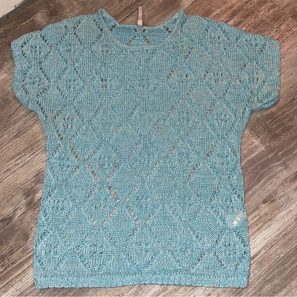 LEO & NICOLE turquoise open weave diamond knit SZ S